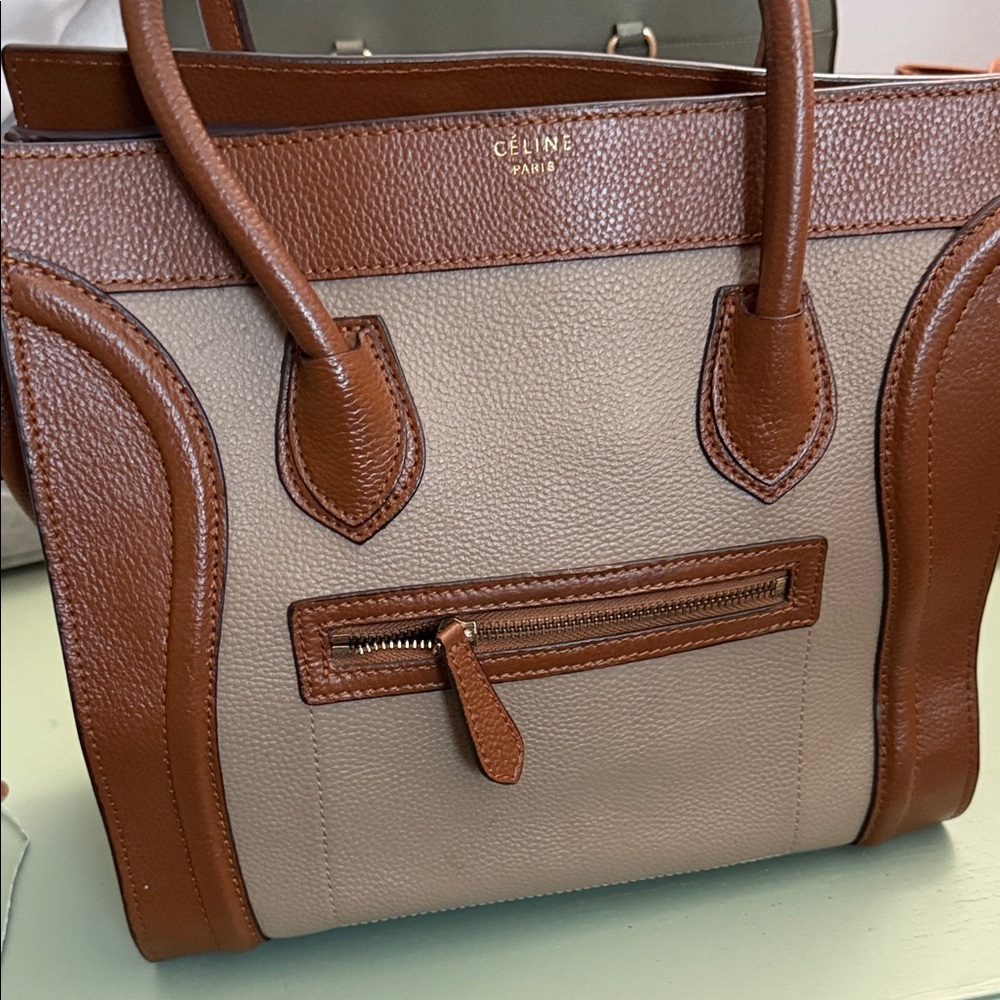 Celine Brown & Taupe Leather Mini Luggage Tote